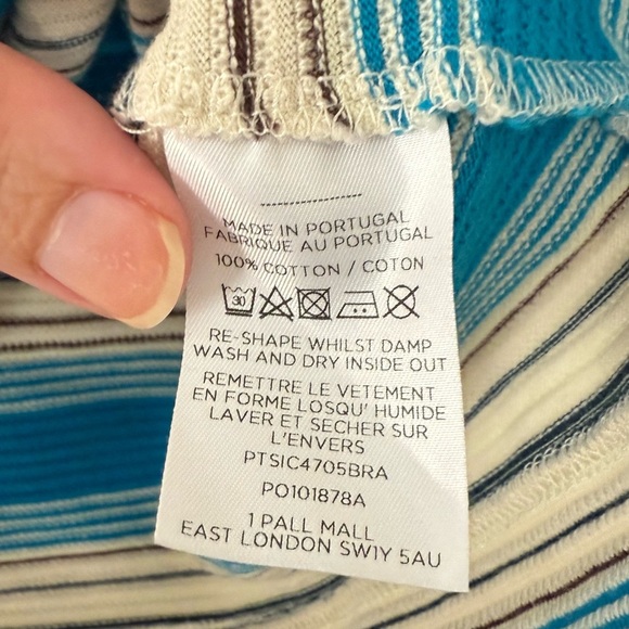 Orlebar Brown Polo Shirt Men’s Blue Cream Striped Size Large - Picture 4 of 5